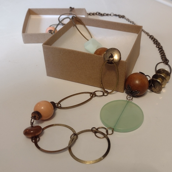 Long Multimedia Geometric Retro Style Necklace - Picture 2 of 4